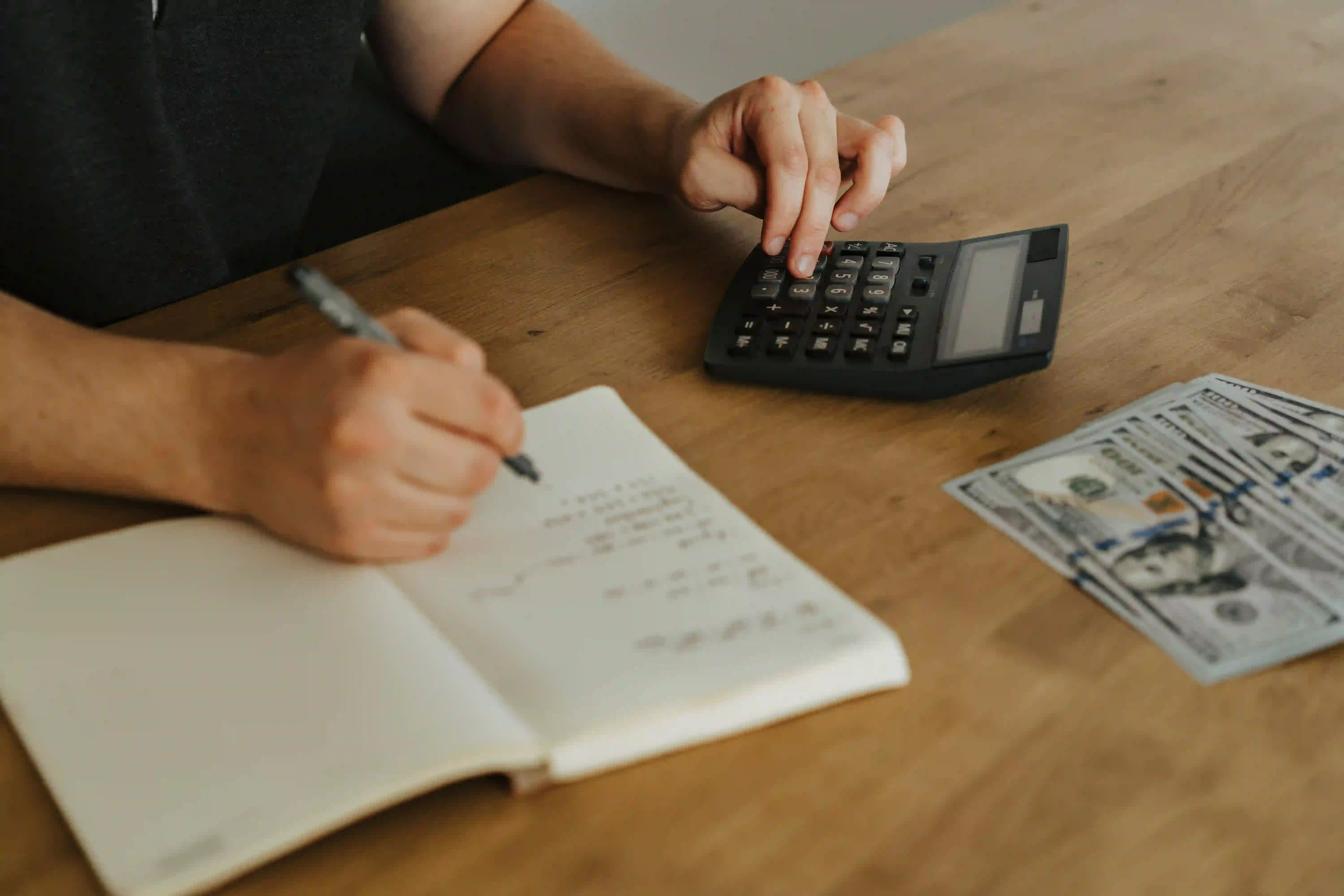 Family reviewing household expenses